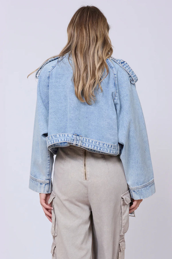 cropped denim trench