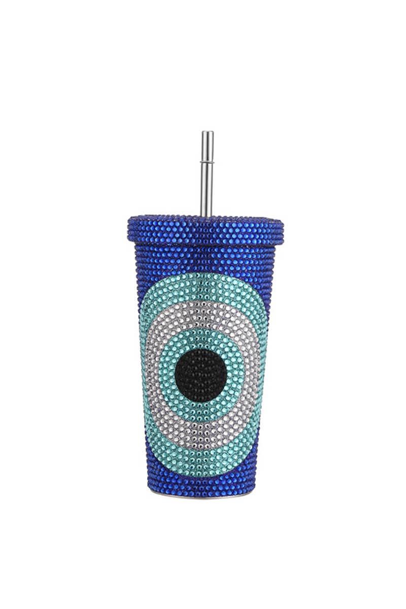 rhinestone studded evil eye bling tumbler