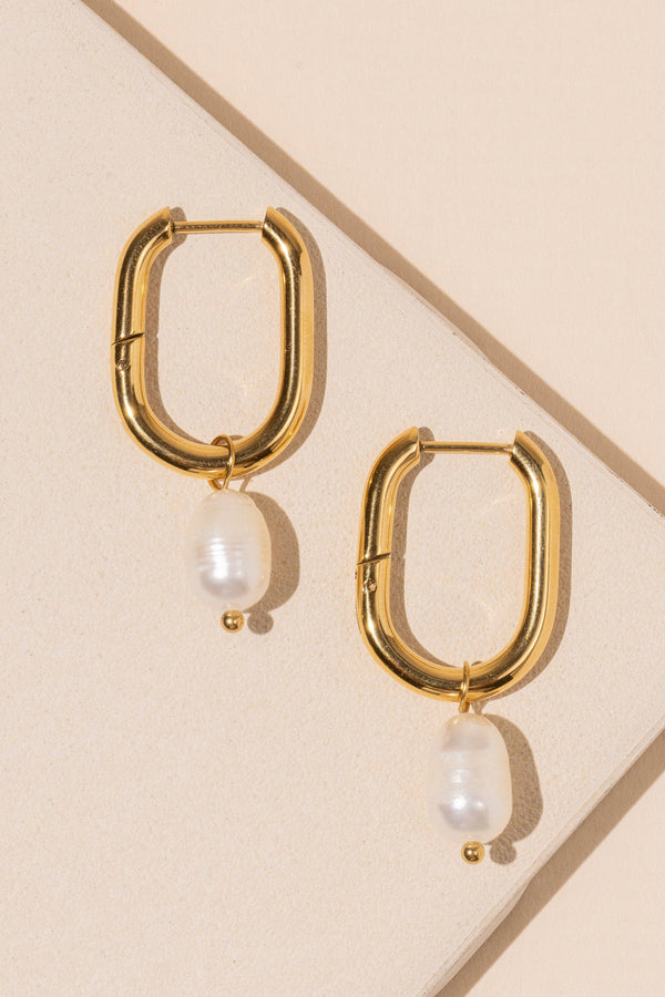 18K Gold-Dipped Stainless Steel Earrings with Pearl Charm