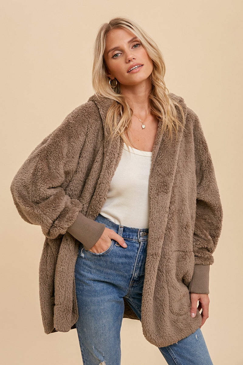 oh so soft hooded sherpa jacket - ash