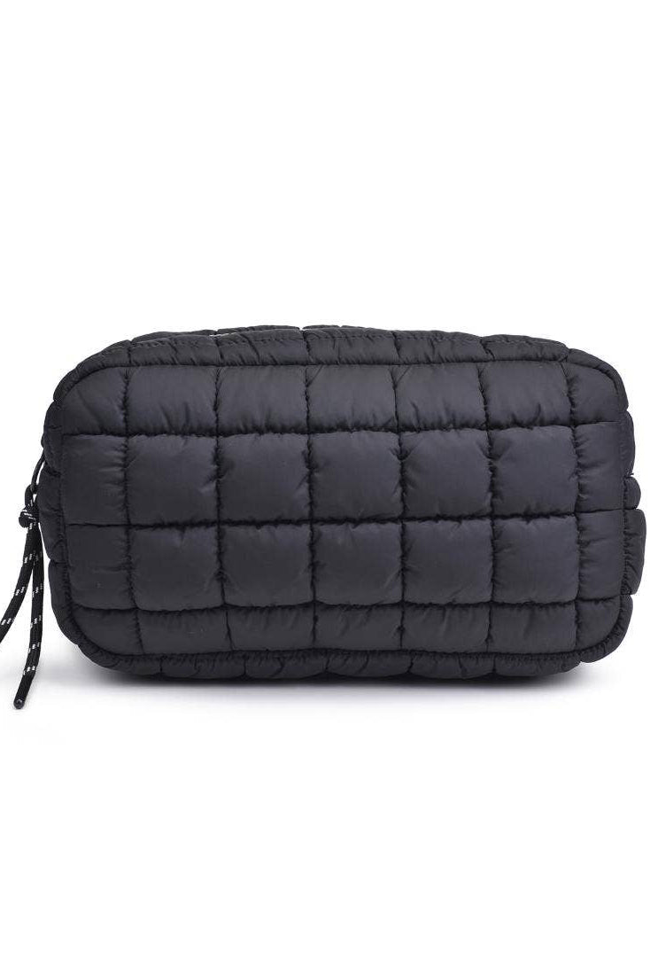 cloud nine quilted puffer cosmetic pouch- black