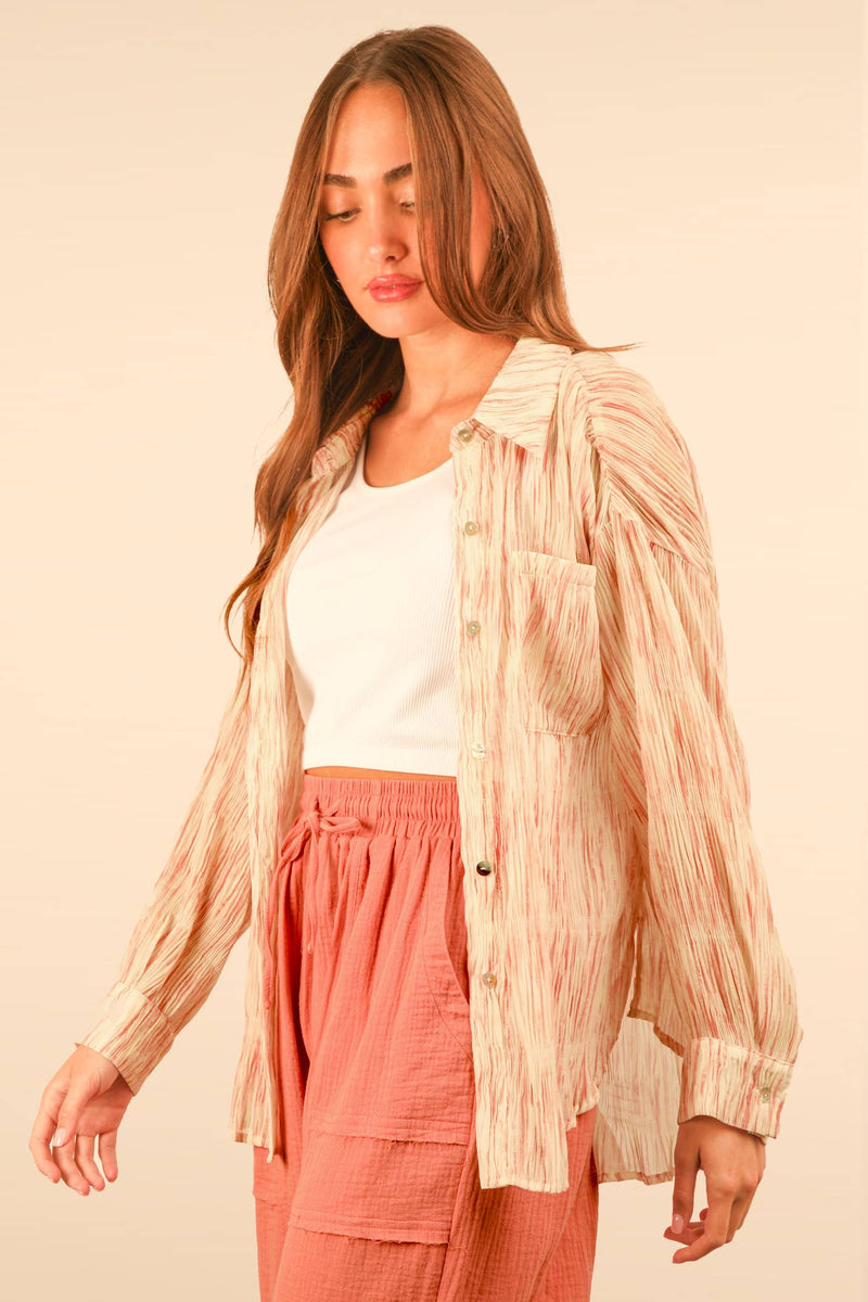 all peachy pleated collared shirt