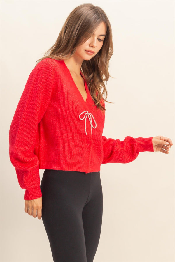 holiday holly bow sweater - red