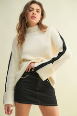 cold contrast mock neck sweater