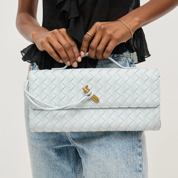 ice blue woven top handle crossbody bag