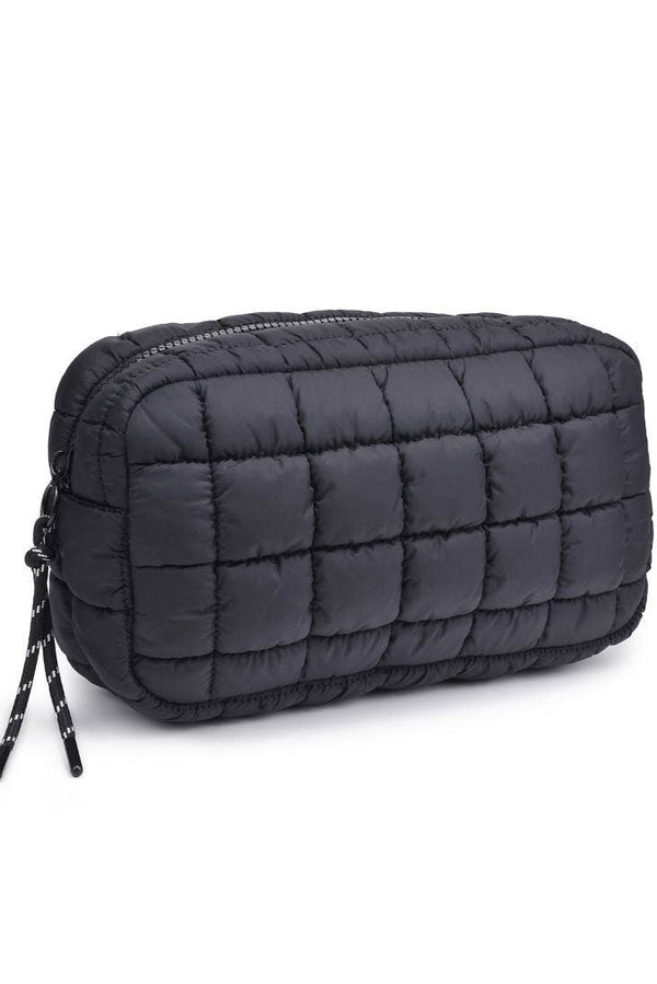 cloud nine quilted puffer cosmetic pouch- black