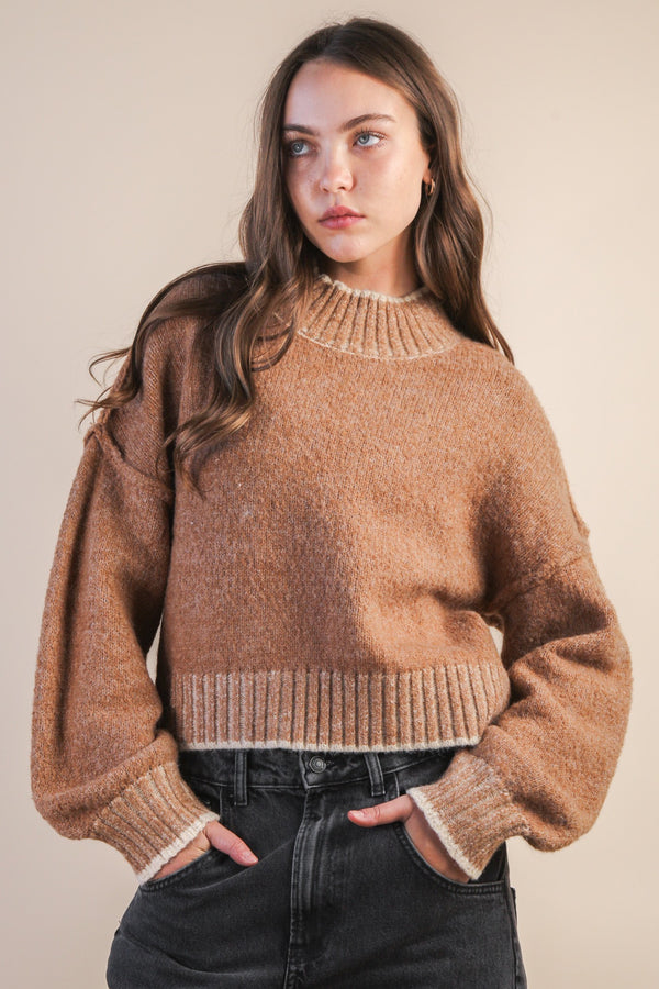 too cool for school knit sweater- mocha