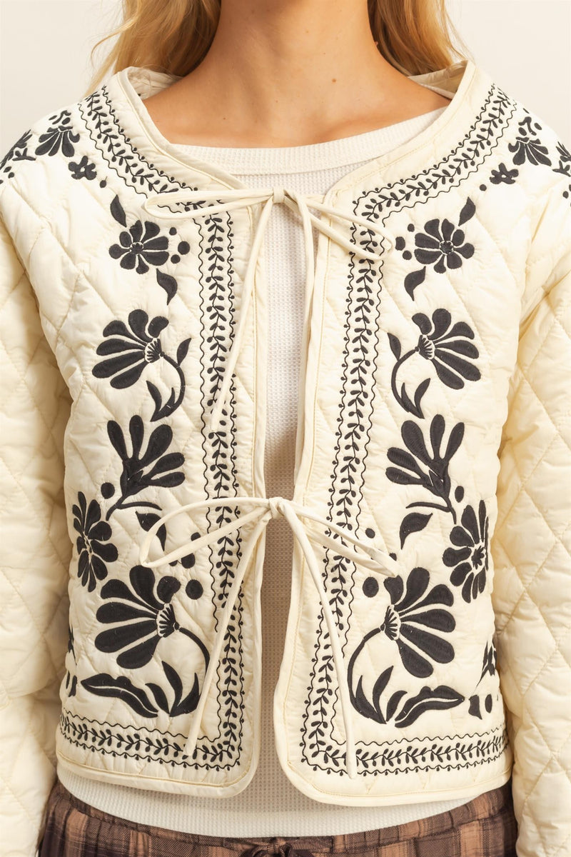 fearless floral embroidered quilted jacket
