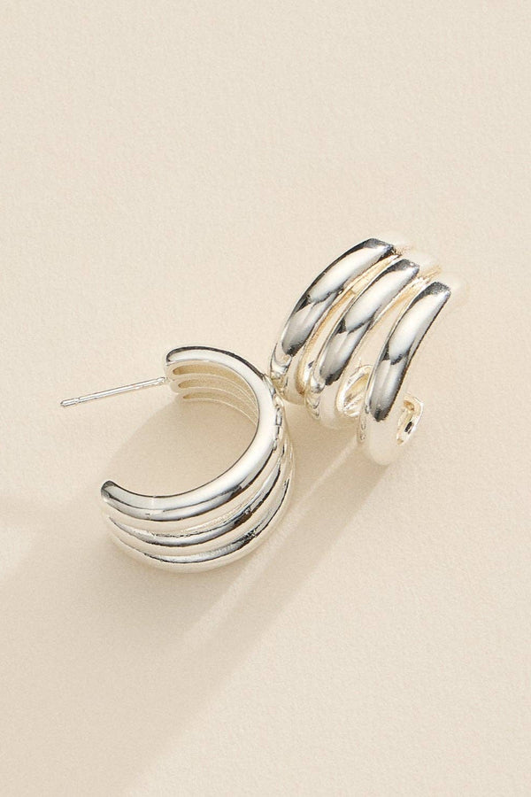 chunky triple-ring hoop earrings – silver