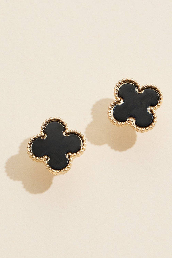 clover shape stud earring - black