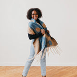spotted two tone fringe scarf - blue/brown