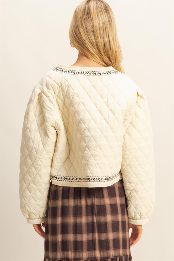 fearless floral embroidered quilted jacket