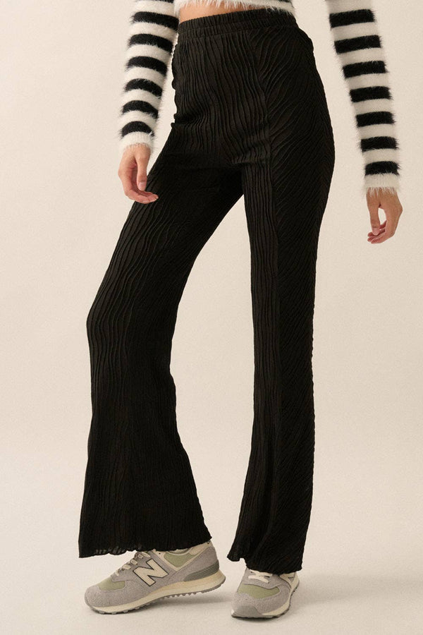 wavy ribbed knit flare pants