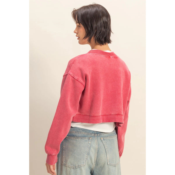 redwood cropped terry cardigan
