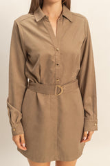 khaki chic belted shirt dress