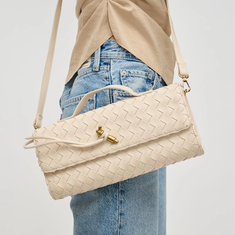 oatmilk woven top handle crossbody bag