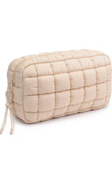 cloud nine quilted puffer cosmetic pouch- cream