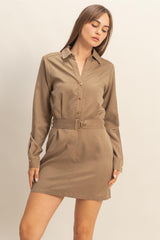 khaki chic belted shirt dress
