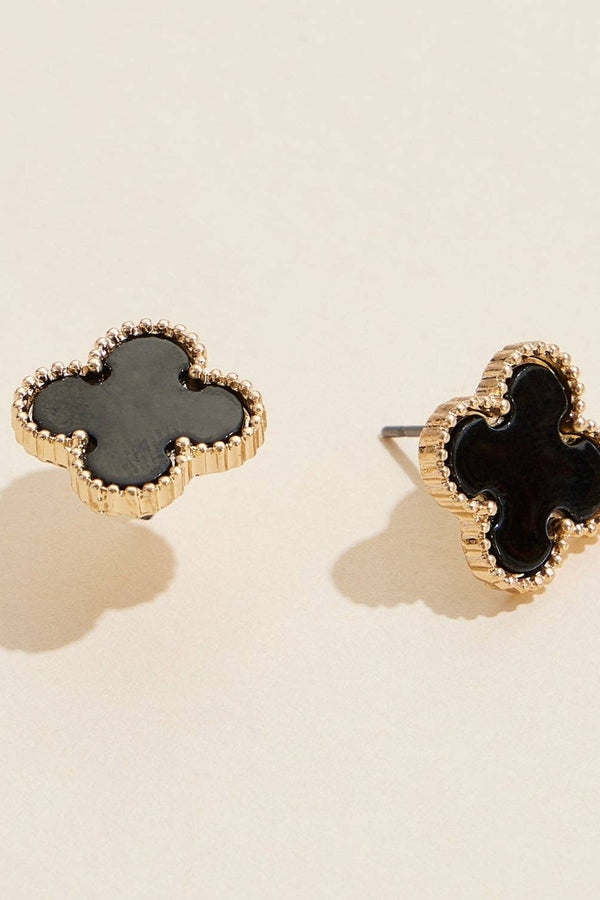 clover shape stud earring - black