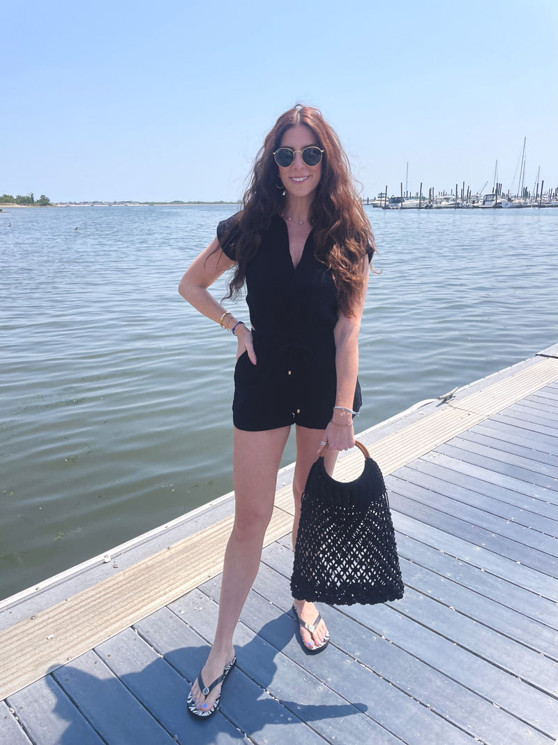 moonlight open back black romper