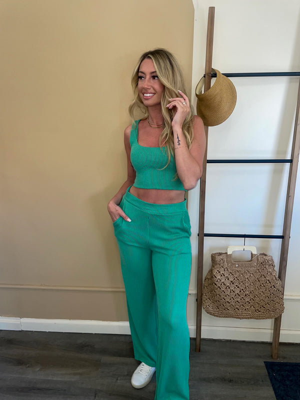 aloe green glow ribbed pants