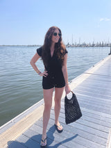 moonlight open back black romper