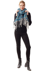 winter blue scarf with fringe