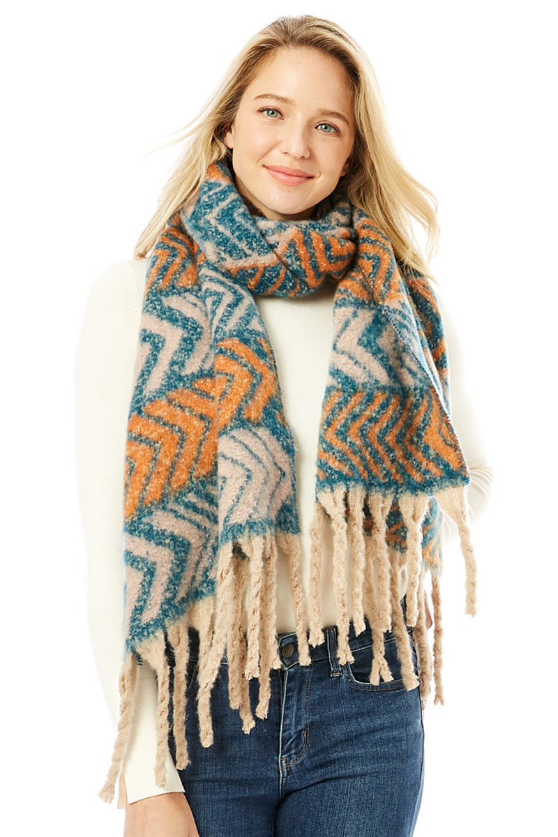 blue aztec scarf with fringe