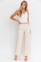 seeing neutral wide leg jeans